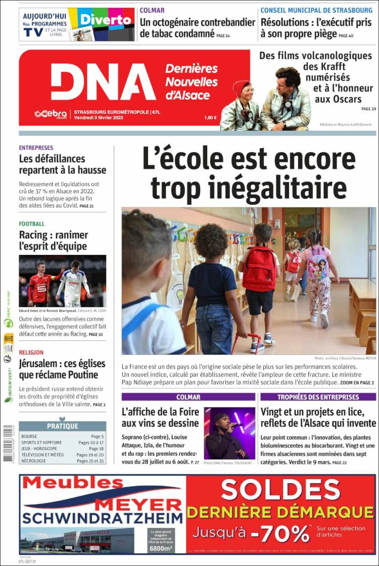 Portada de Les Dernières Nouvelles d'Alsace (France)