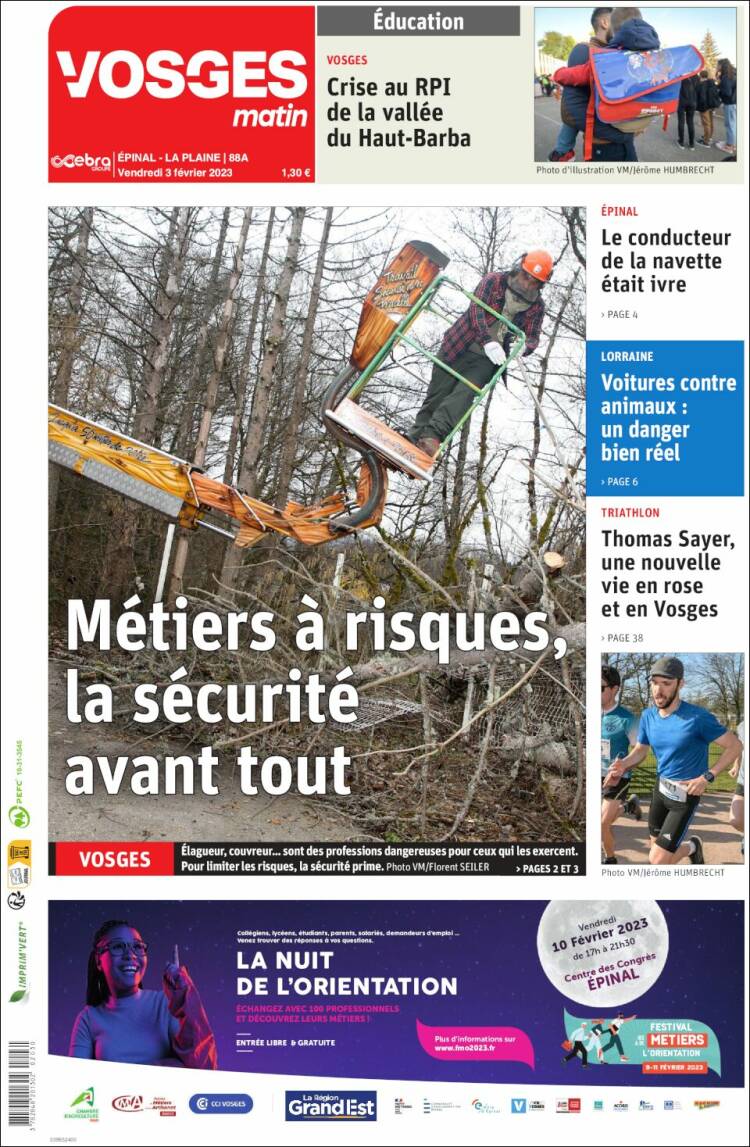 Portada de Vosges Matin (Francia)