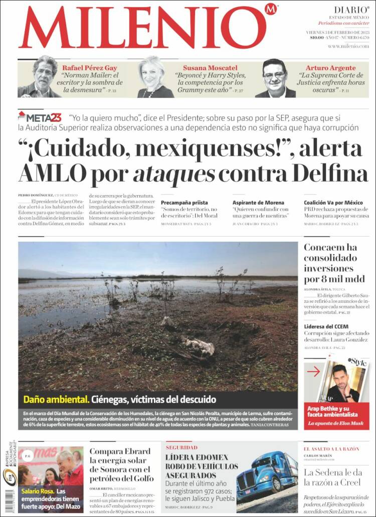 Portada de Milenio - Estado de México (México)