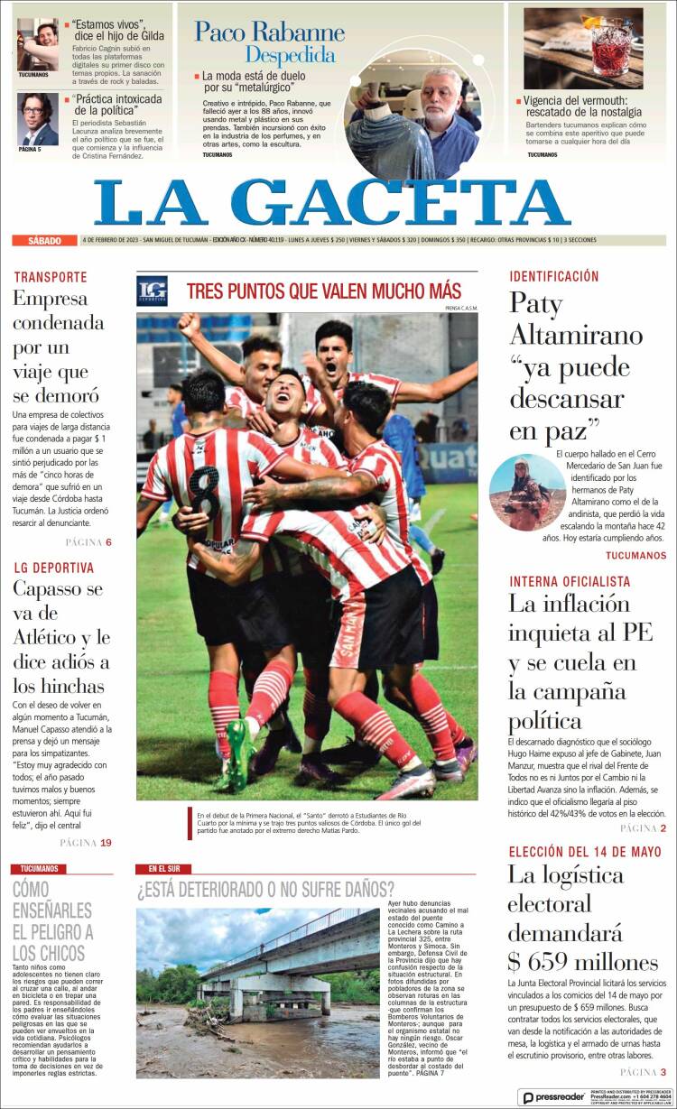 Portada de La Gaceta (Argentina)