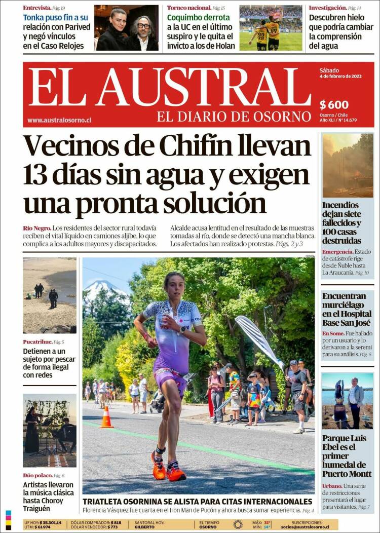 Portada de El Austral de Osorno (Chile)