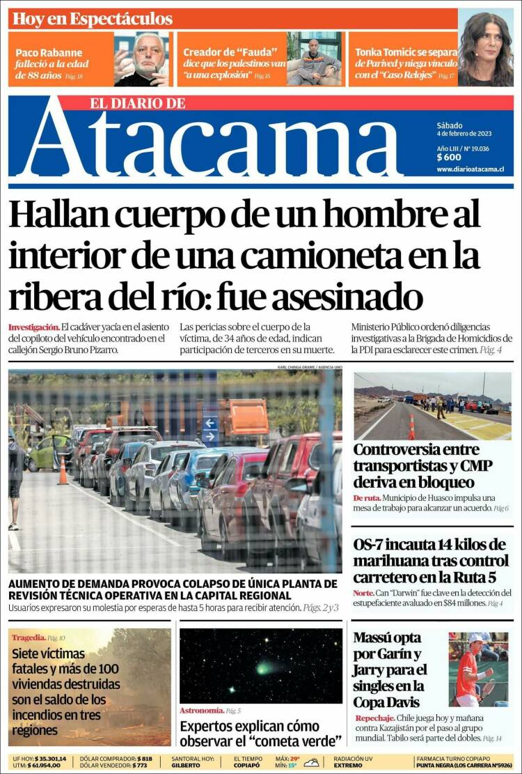 Portada de Diario de Atacama (Chile)