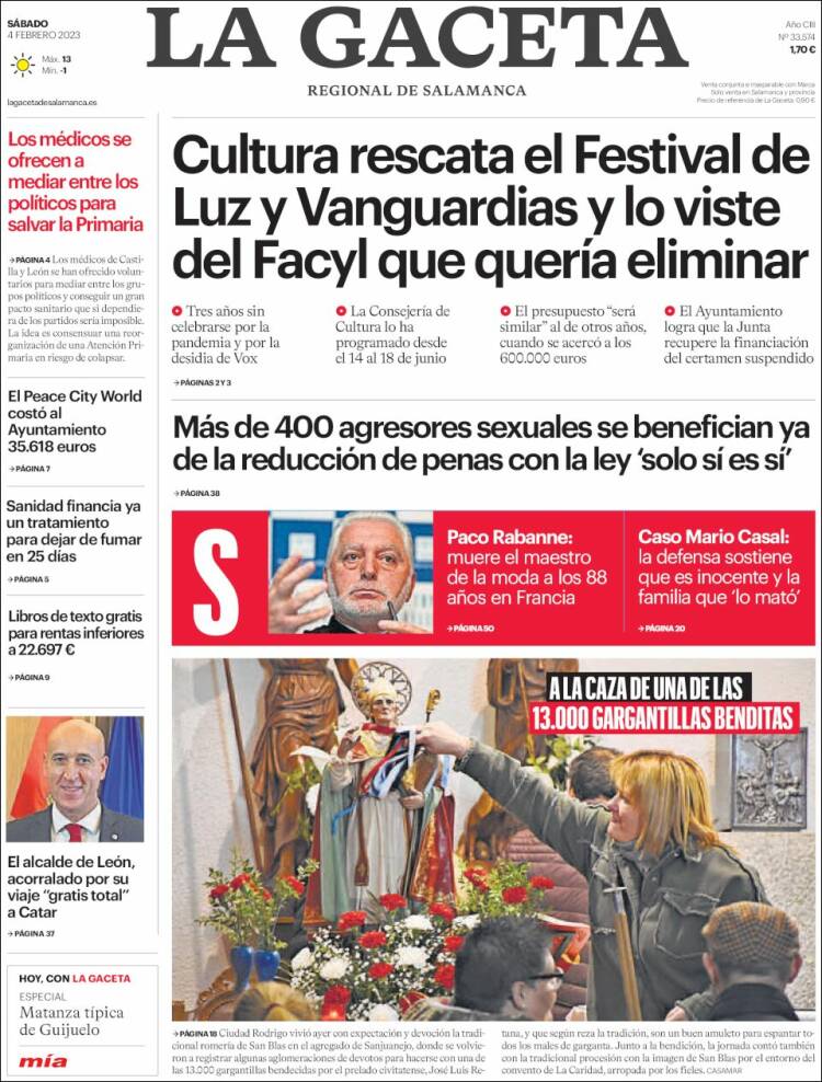 Portada de La Gaceta de Salamanca (Espa&ntilde;a)