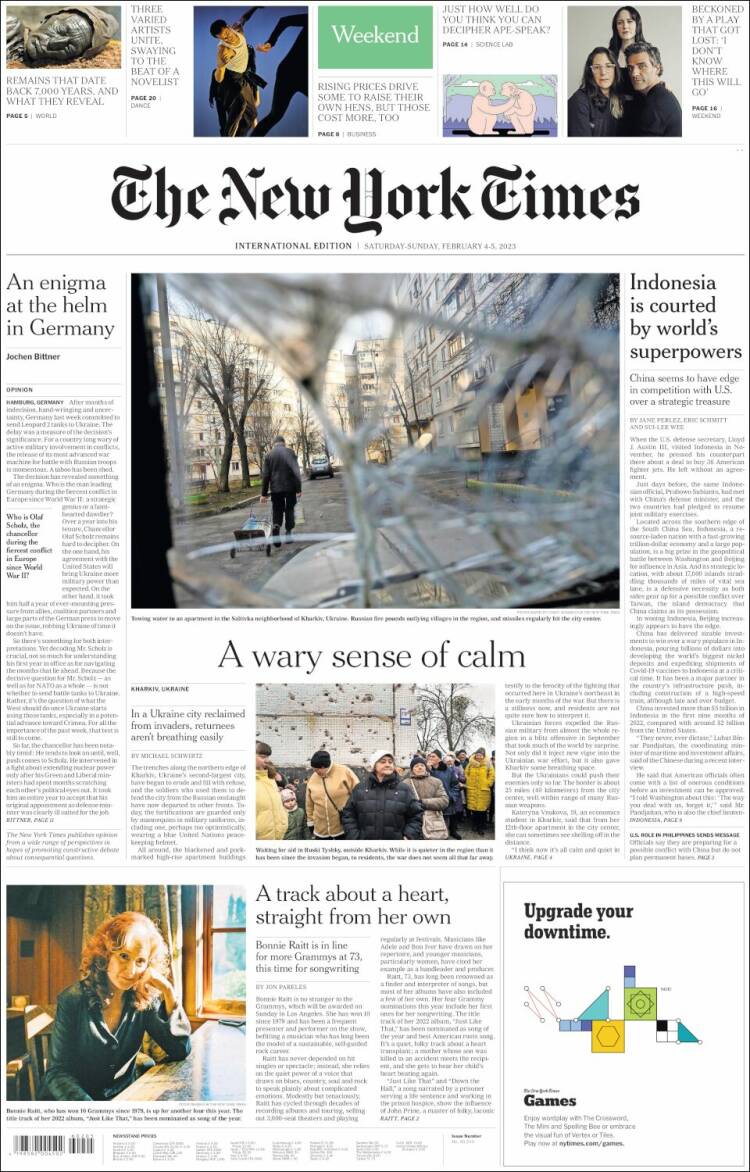 Portada de International New York Times (Europa)