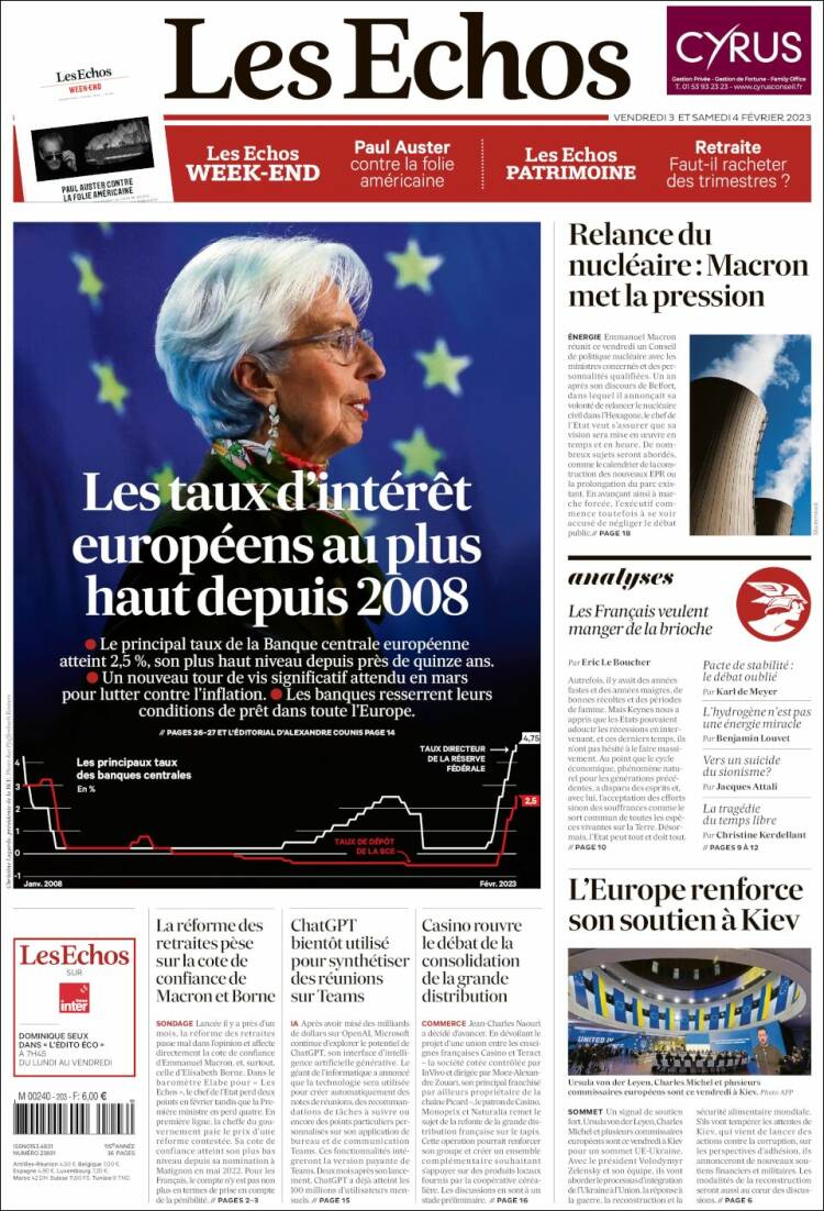 Portada de Les Echos (Francia)