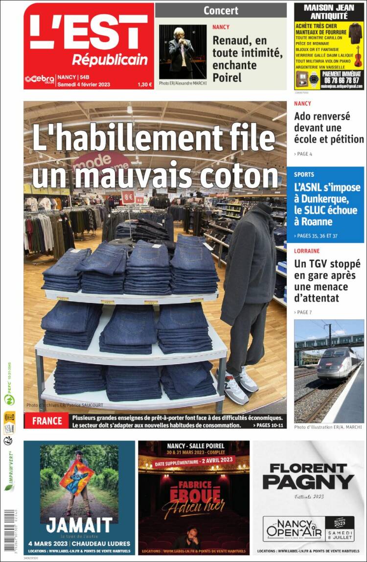 Portada de L'Est Republicain (Francia)