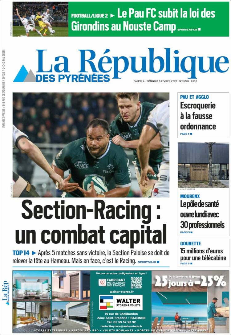 Portada de La République des Pyrénées (Francia)