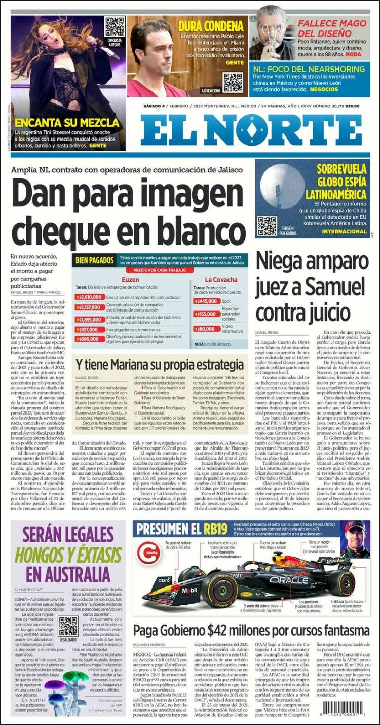 Portada de El Norte (M&eacute;xico)