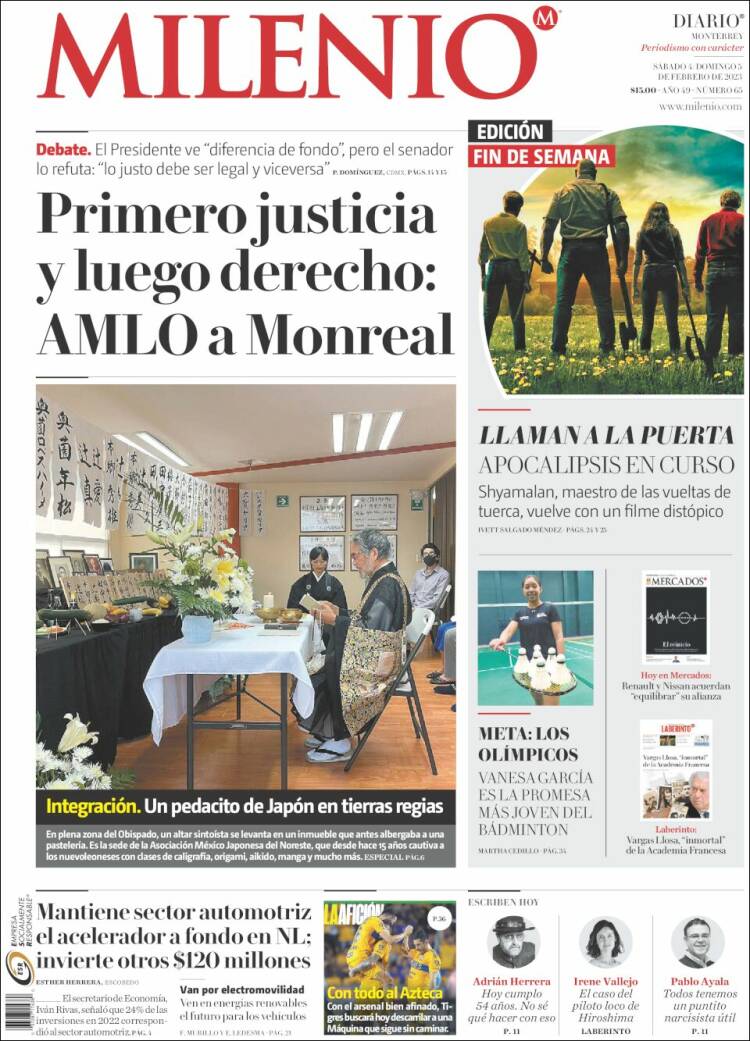 Portada de Milenio de Monterrey (M&eacute;xico)