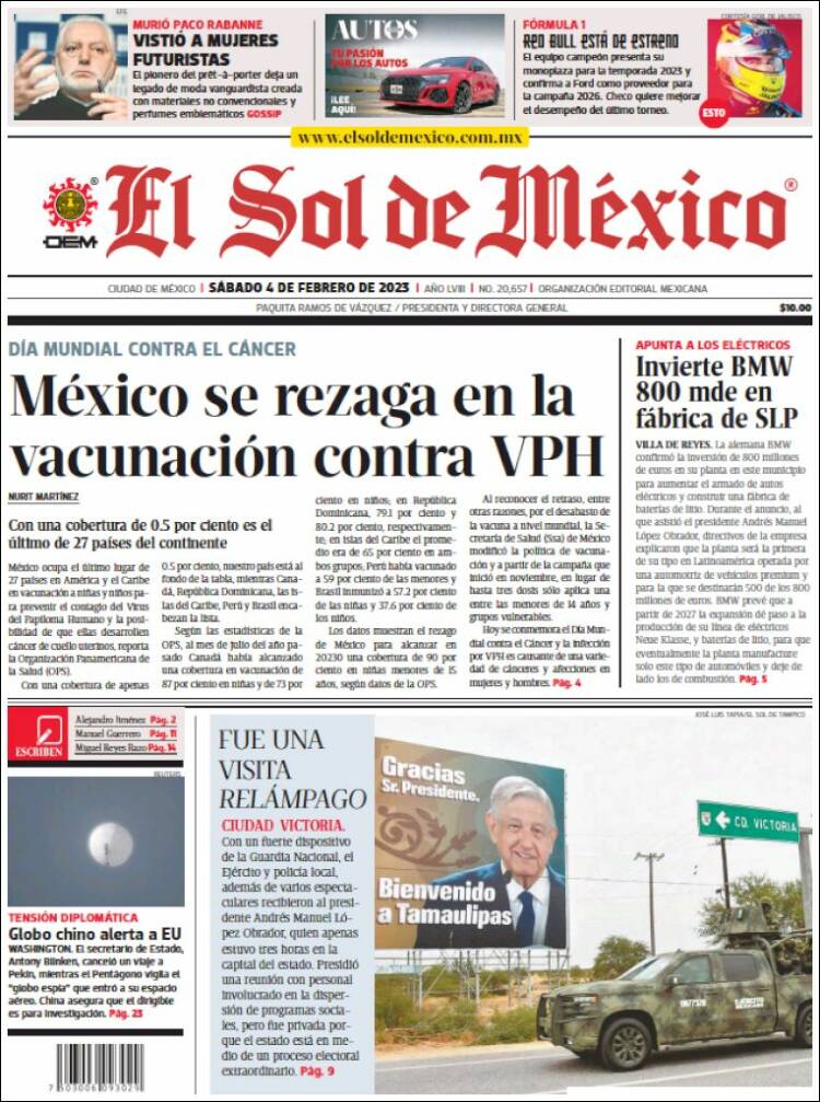Portada de El Sol de México (M&eacute;xico)