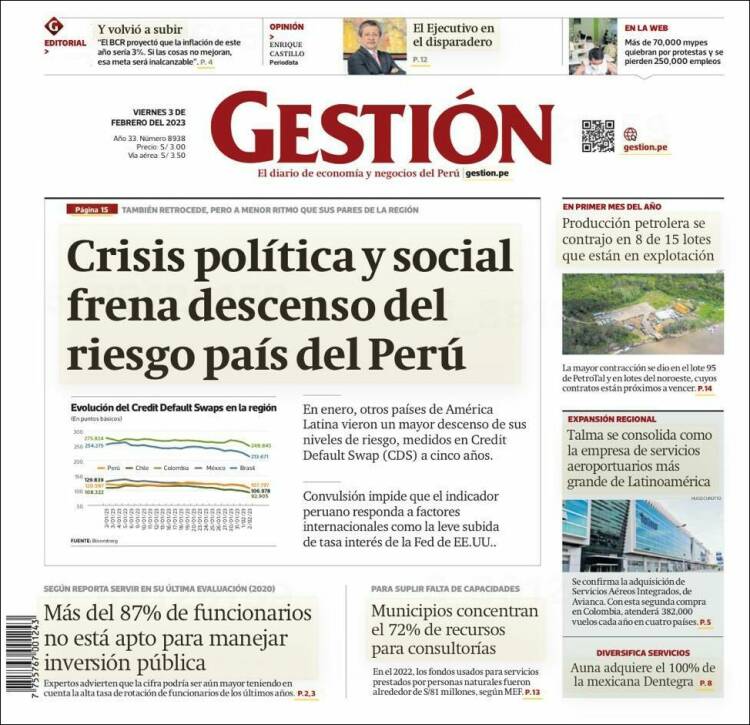 Portada de Diario Gestión (Per&uacute;)