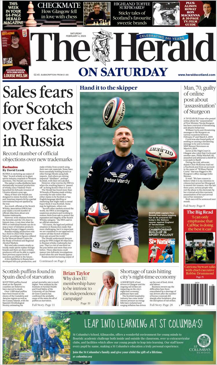 Portada de The Herald (Reino Unido)