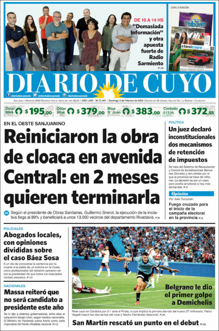 Portada de Diario de Cuyo (Argentina)
