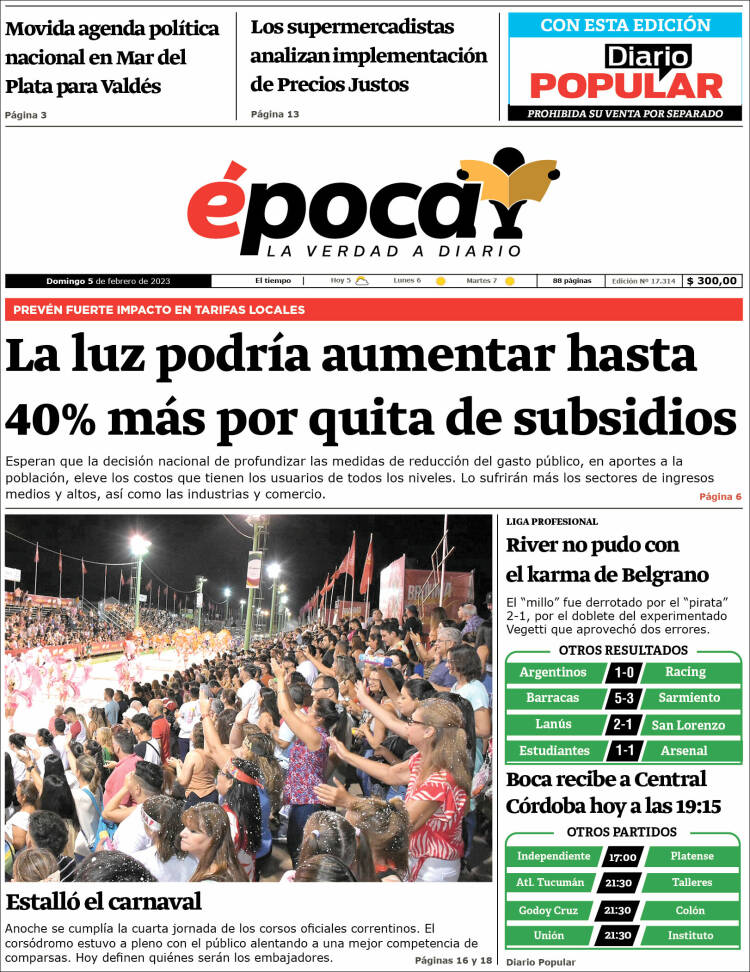 Portada de Diario Época (Argentina)