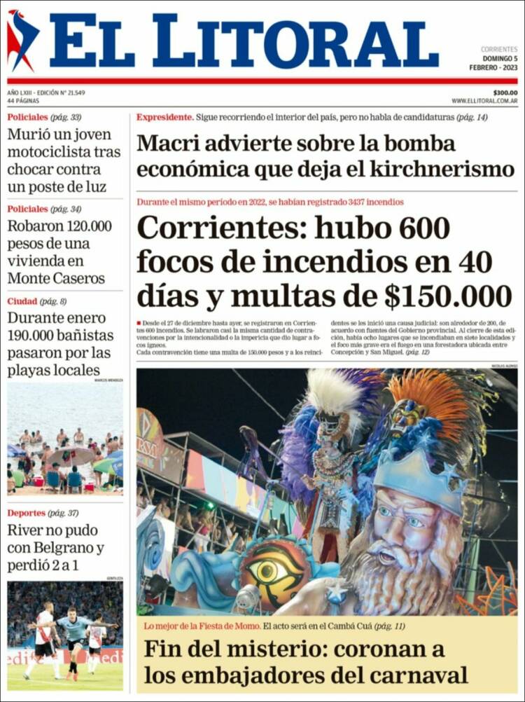 Portada de El Litoral Corrientes (Argentina)