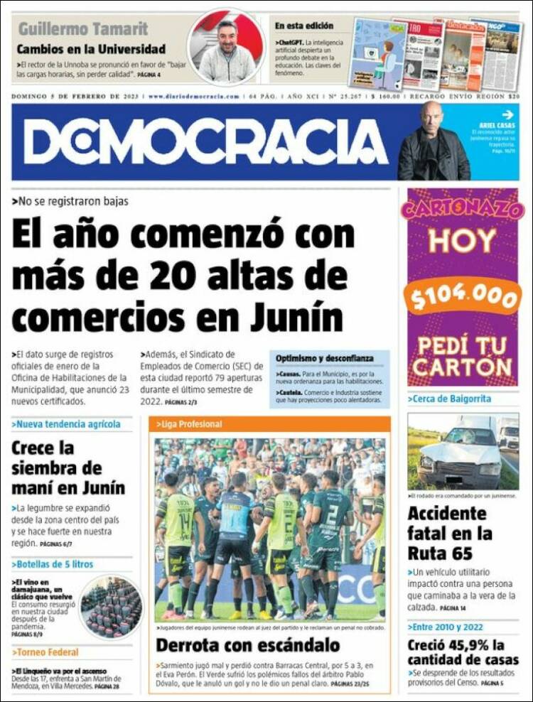 Portada de Diario Democracia (Argentina)