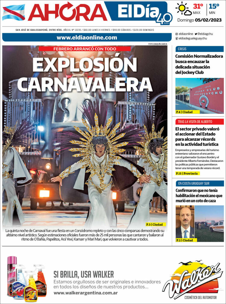 Portada de El Día de Gualeguaychú (Argentina)