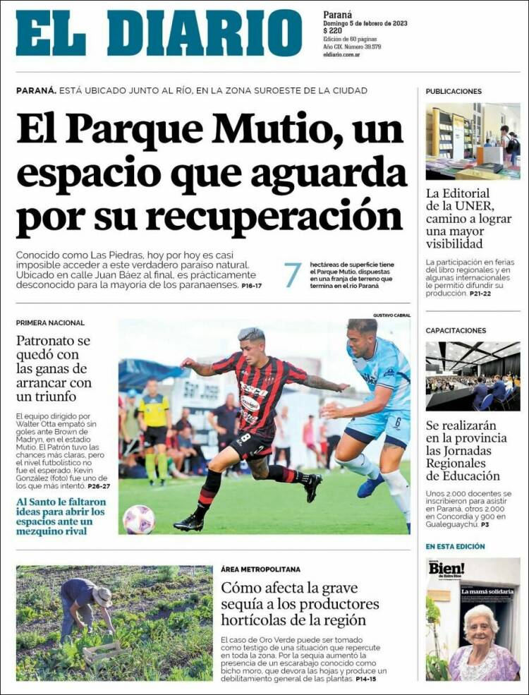 Portada de El Diario de Paraná (Argentina)