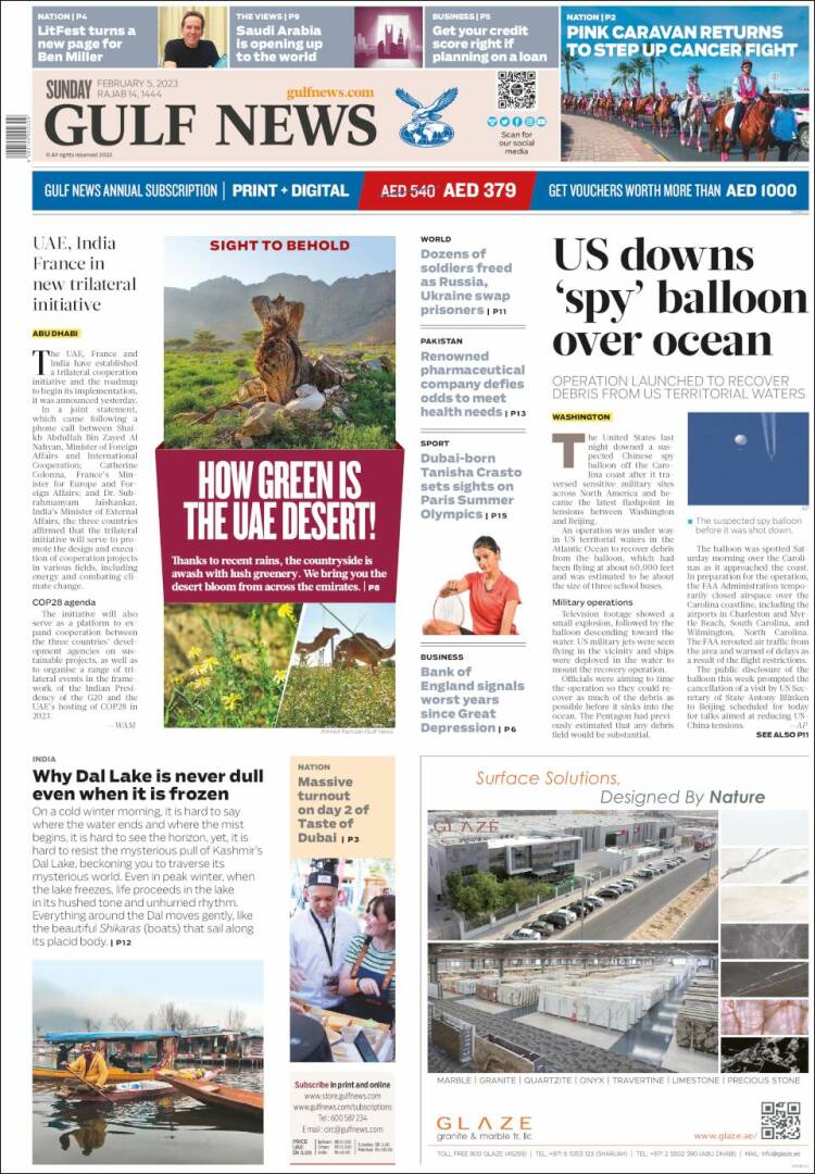 Portada de Gulf News (Asia-Pacífico)