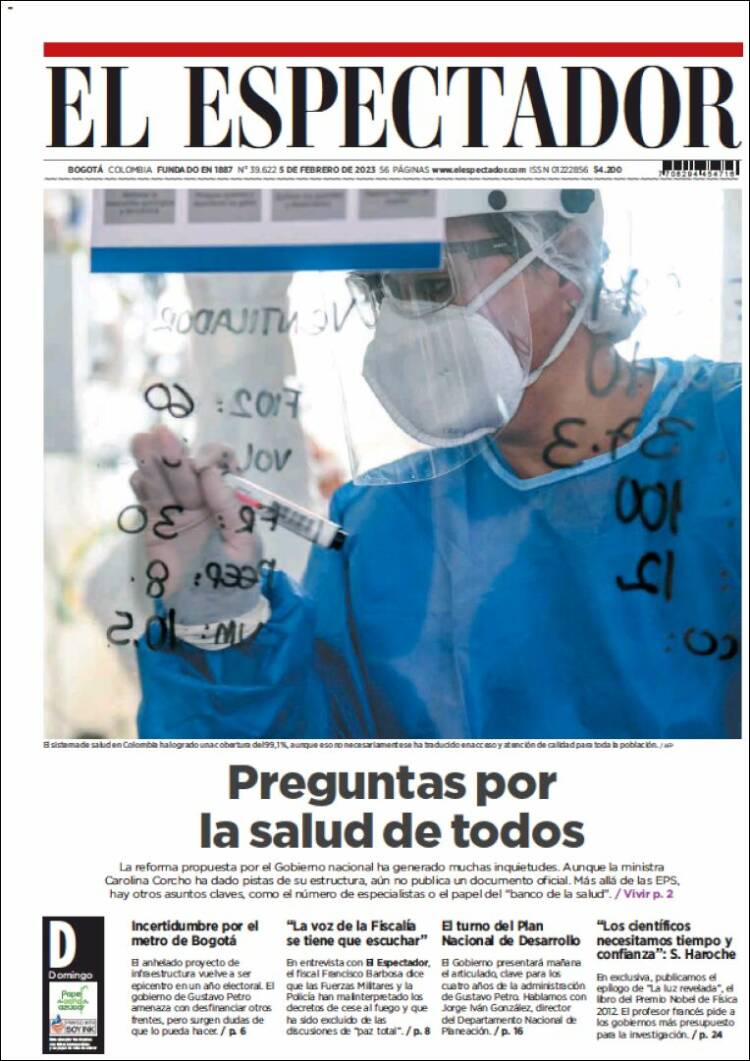 Portada de El Espectador (Colombia)