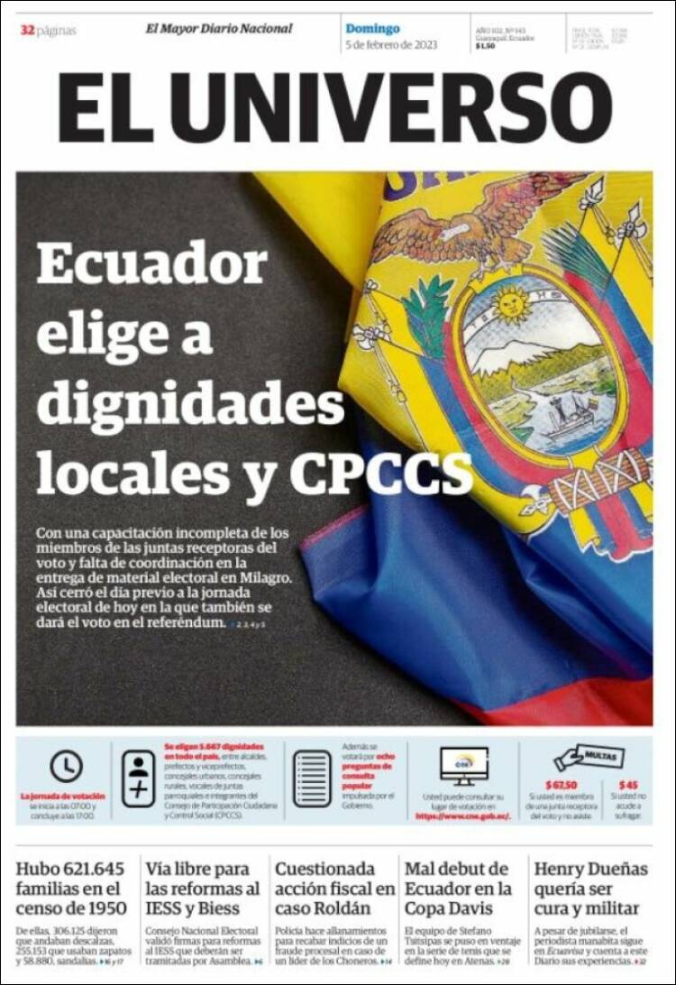 Portada de El Universo - Ecuador (Ecuador)