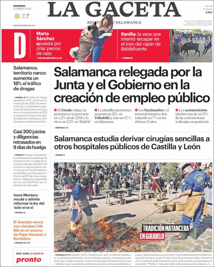 Portada de La Gaceta de Salamanca (España)