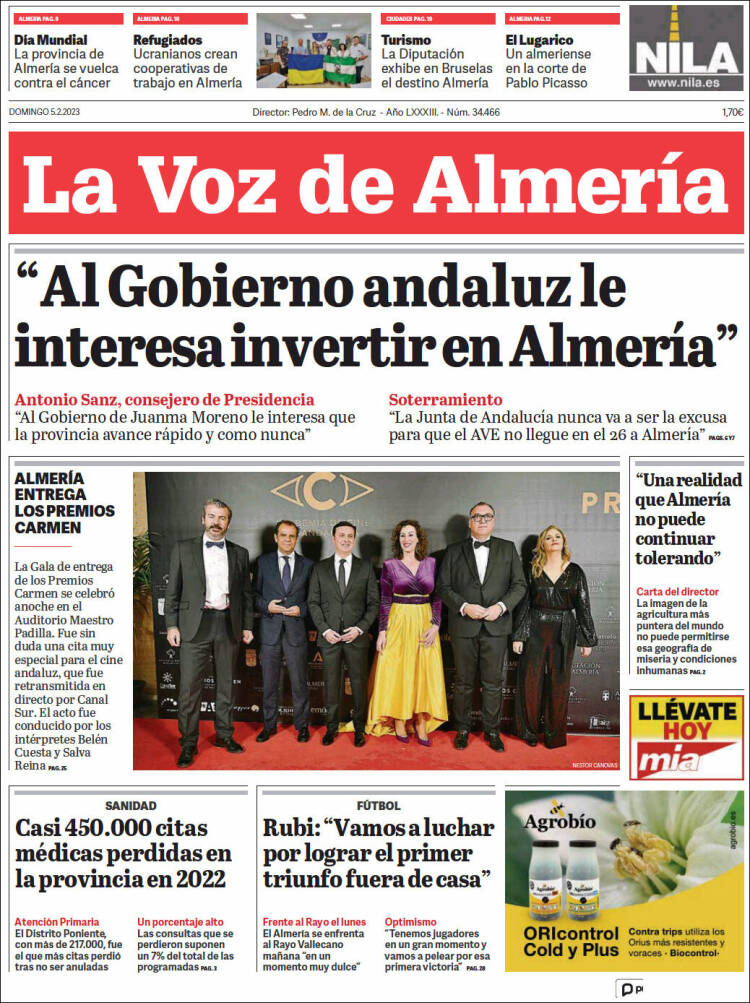 Portada de La Voz de Almería (España)