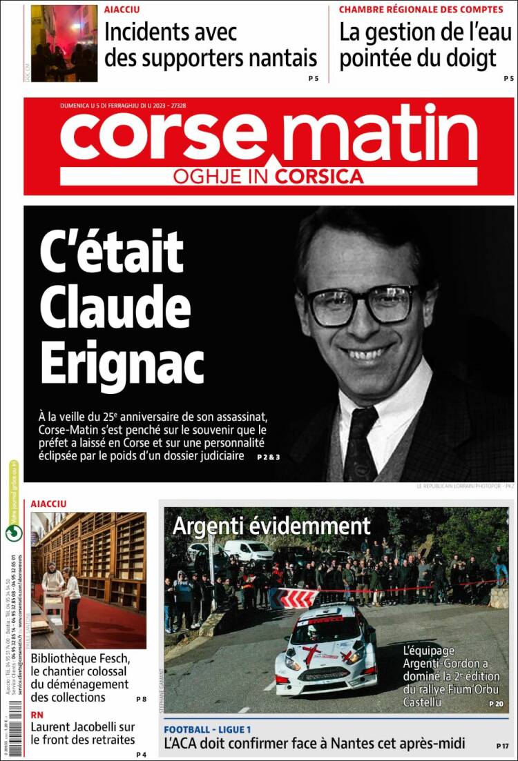 Portada de Corse-Matin (Francia)