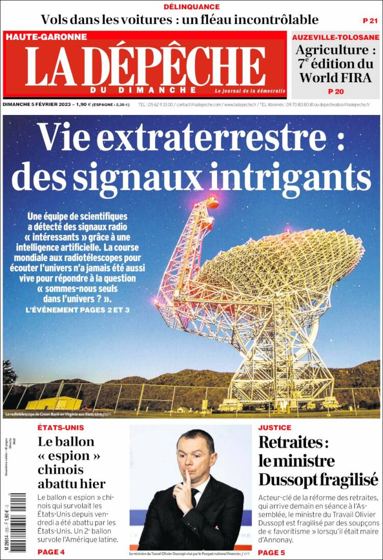 Portada de La Dépêche du Midi (Francia)