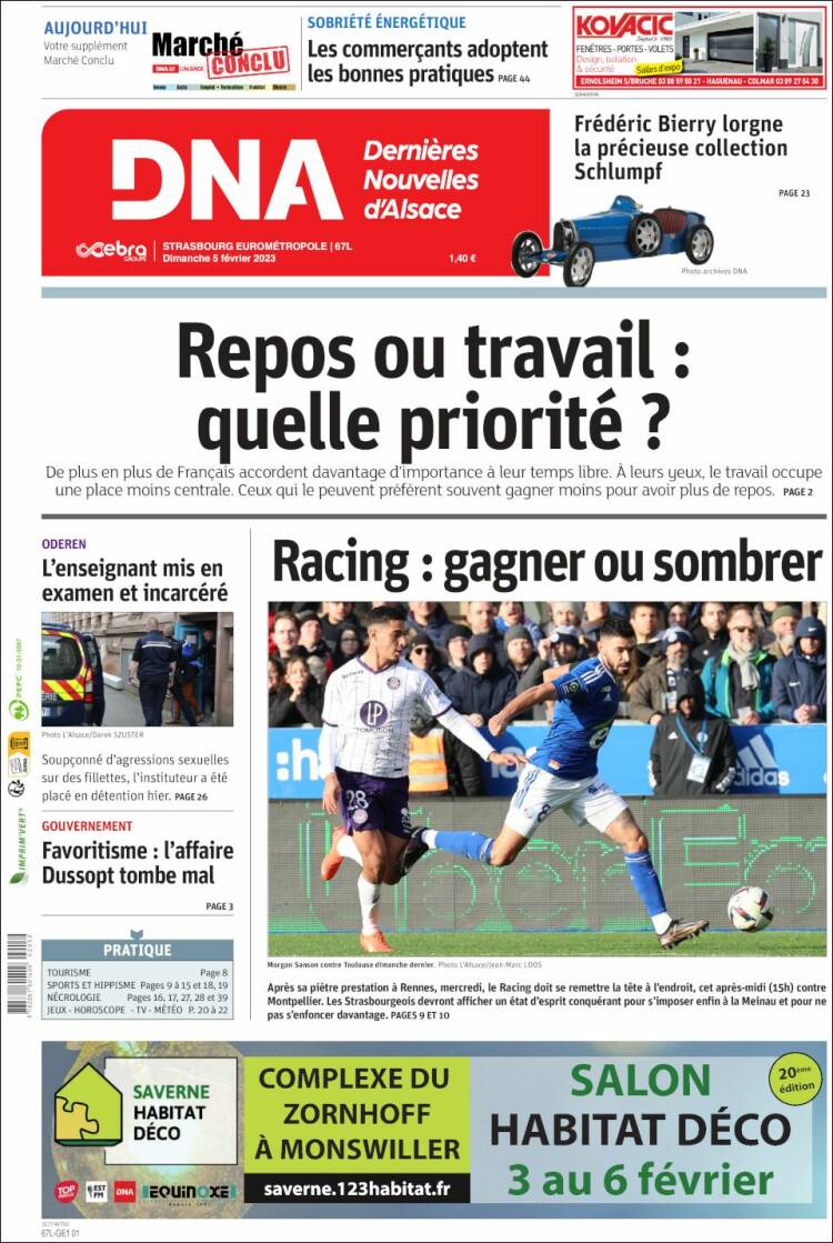 Portada de Les Dernières Nouvelles d'Alsace (Francia)