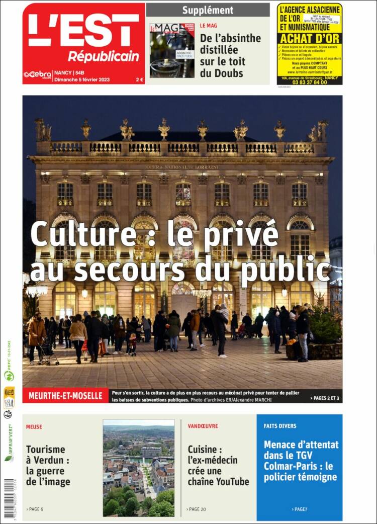 Portada de L'Est Republicain (Francia)