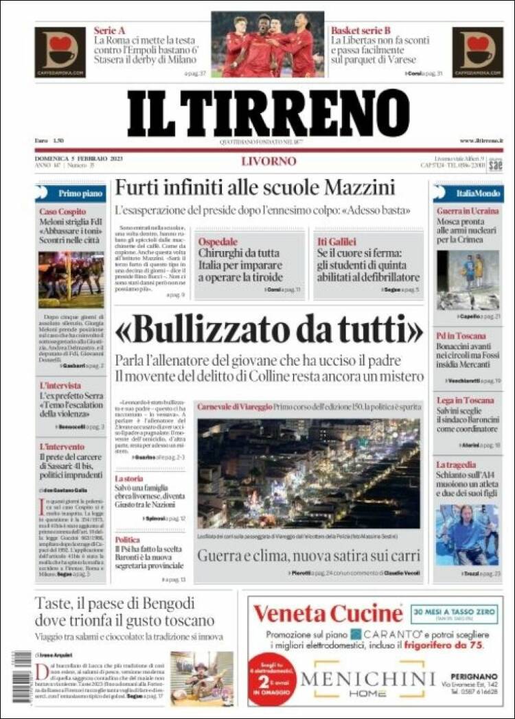 Portada de Il Tirreno (Italie)