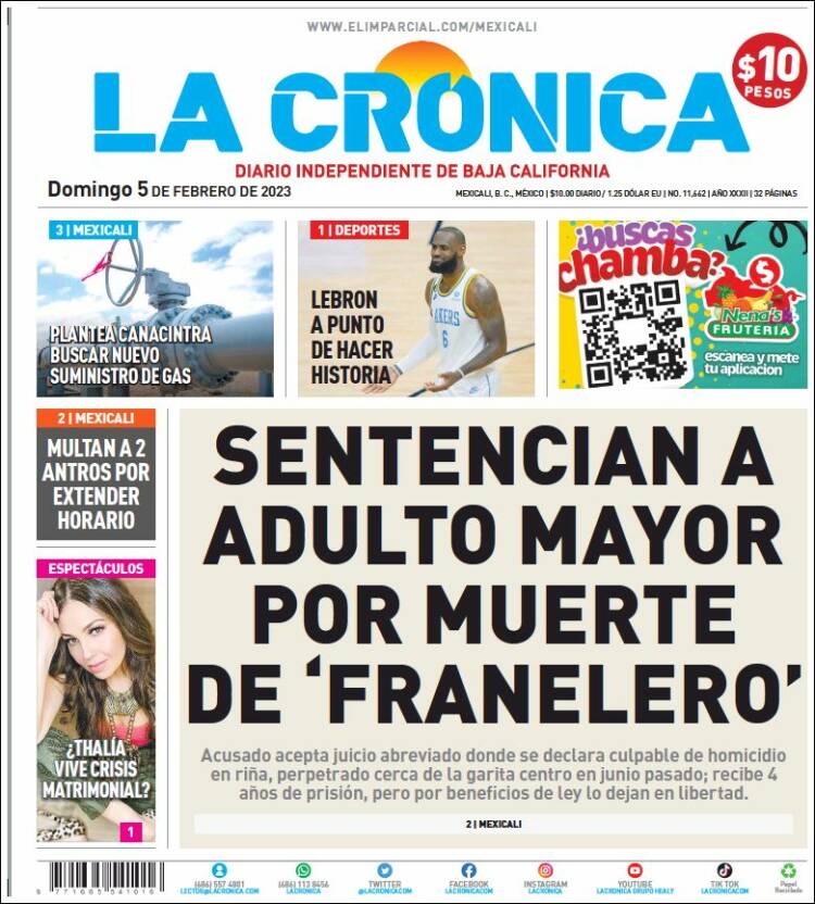 Portada de La Crónica de Baja California (México)