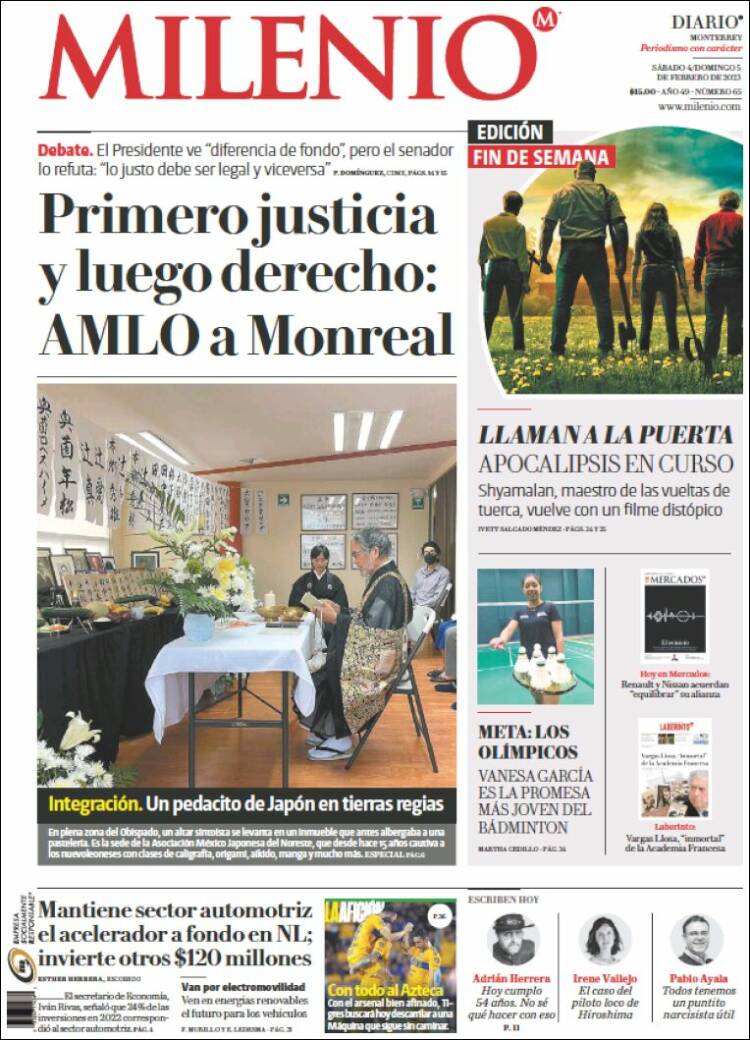 Portada de Milenio de Monterrey (México)