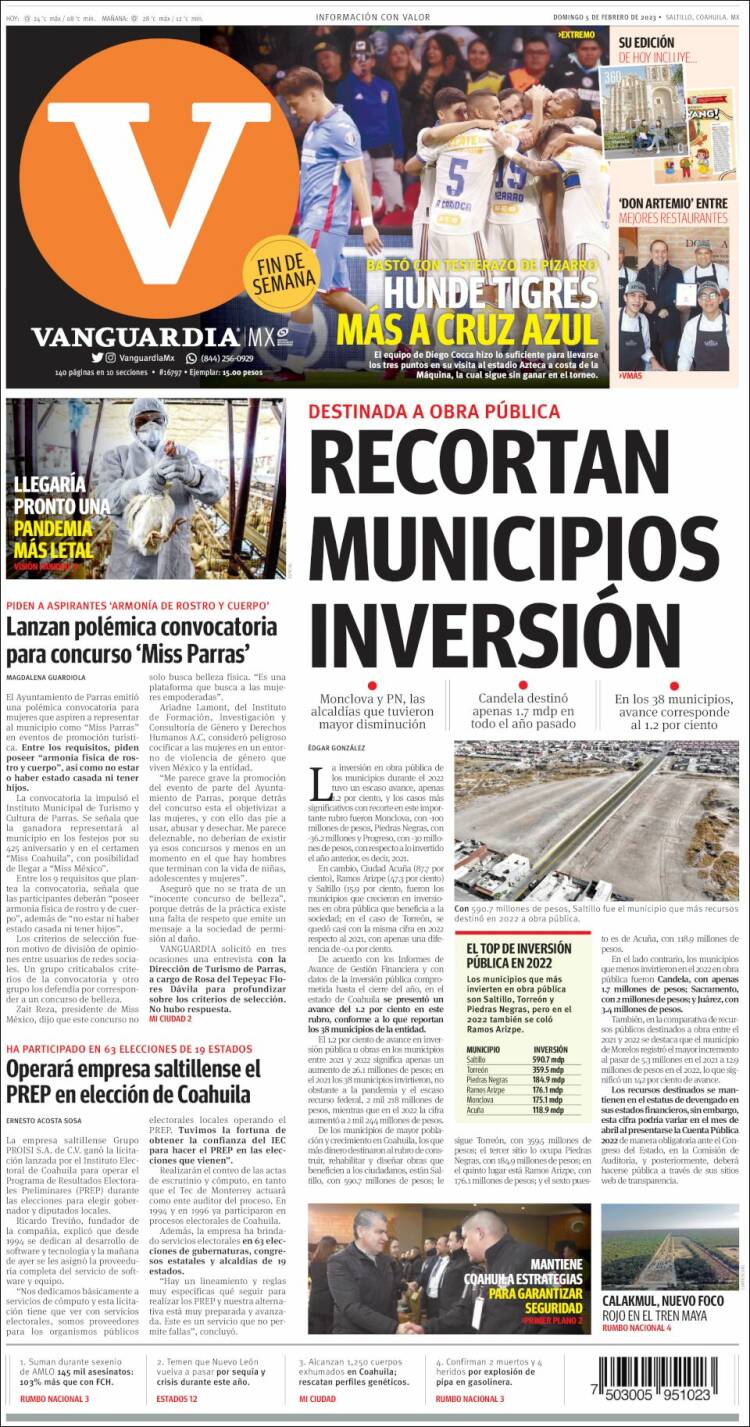 Portada de Vanguardia (México)