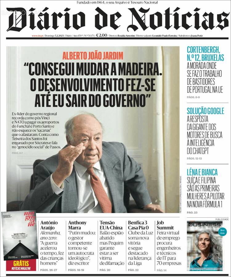 Portada de Diário de Noticias (Portugal)