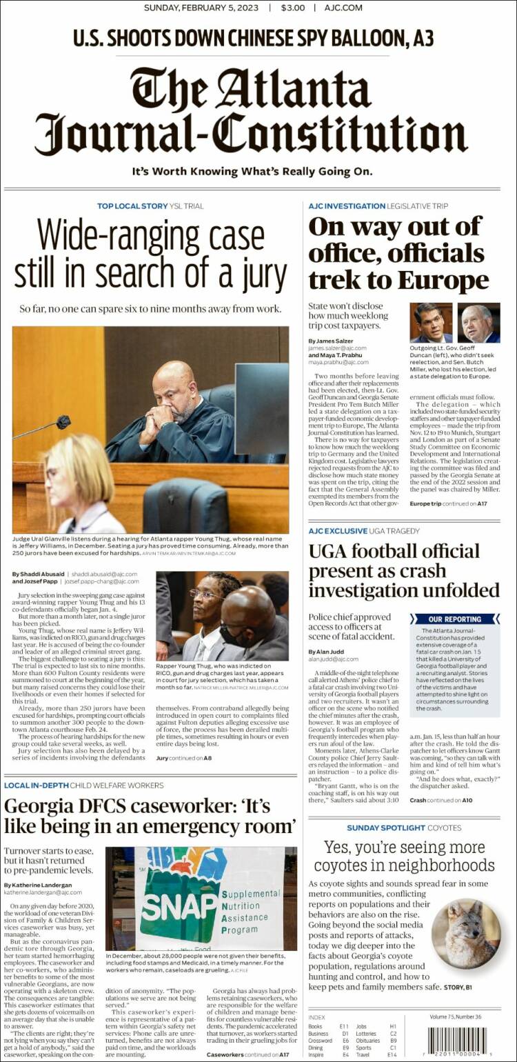 Portada de The Atlanta Journal-Constitution (USA)