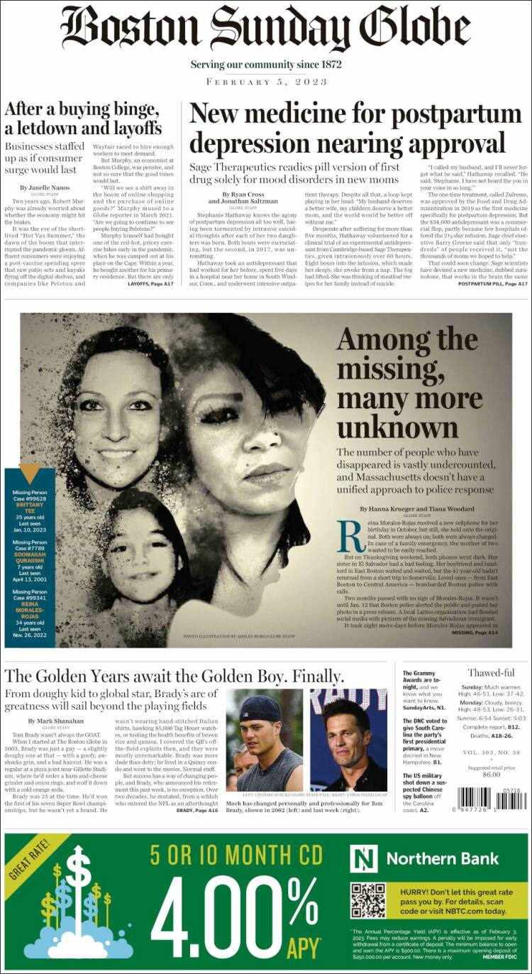 Portada de Boston Globe (USA)