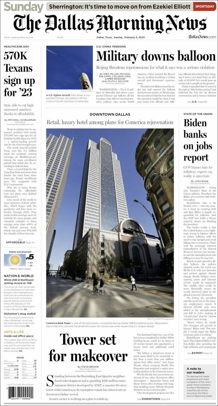 Portada de Dallas Morning News (USA)