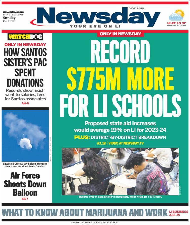 Portada de Newsday (USA)