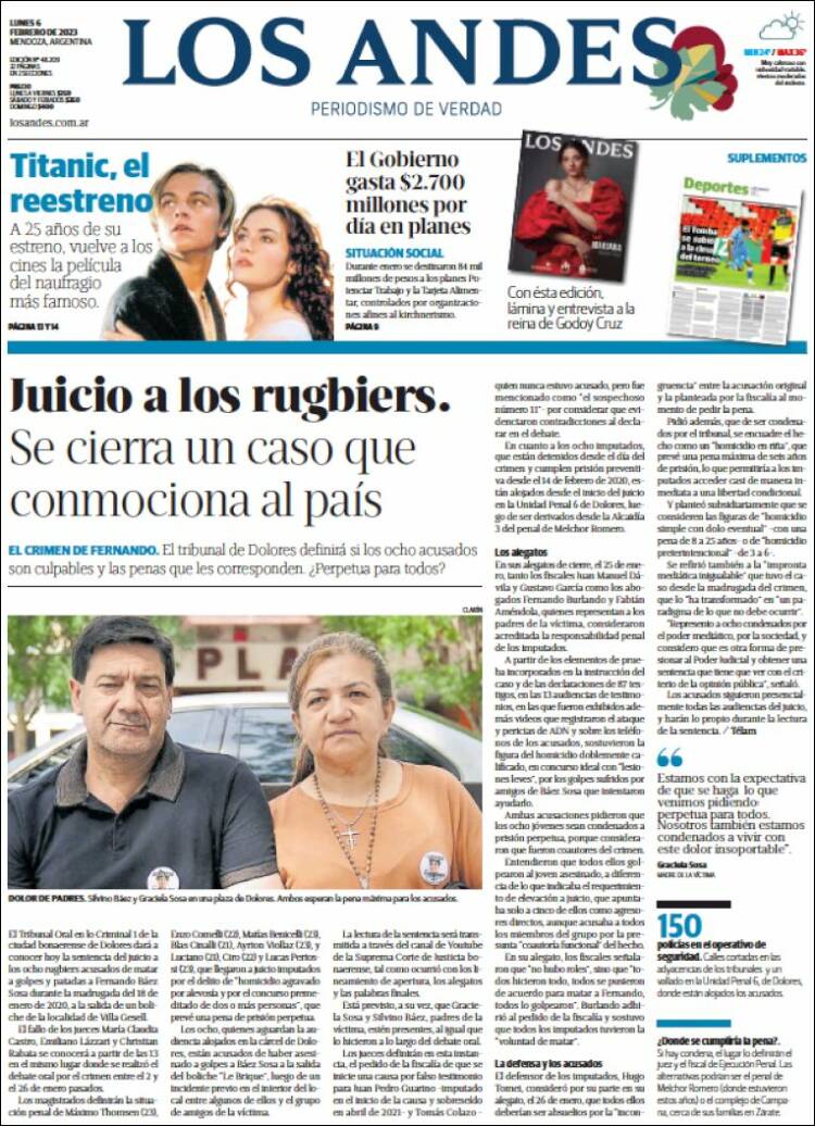 Portada de Los Andes - Mendoza (Argentina)