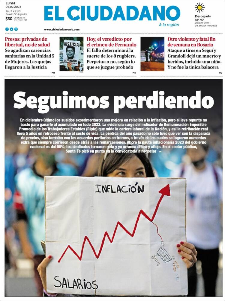 Periódico Diario El Ciudadano Argentina Periódicos De Argentina Edición De Lunes 6 De 3144