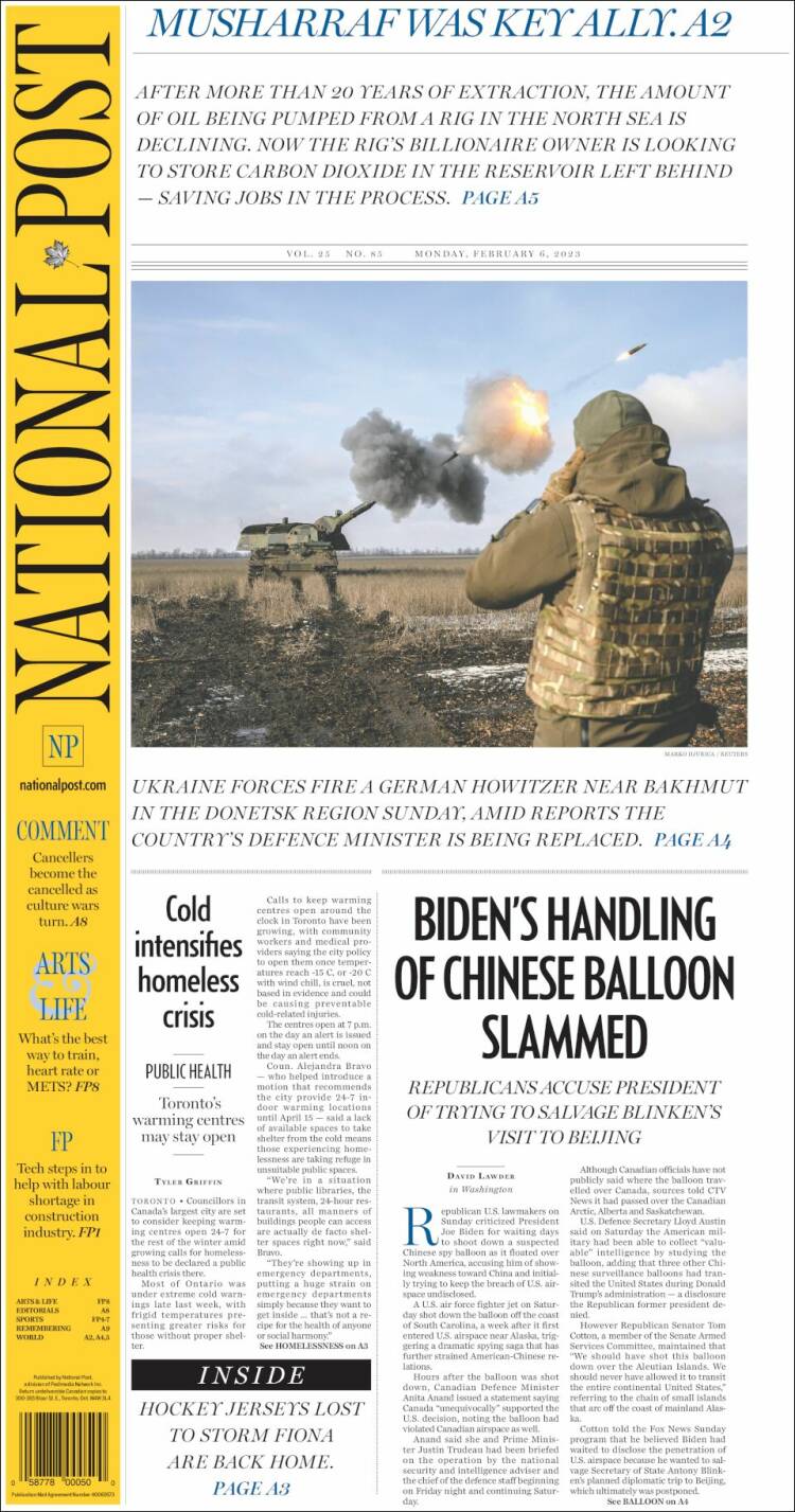 Portada de The National Post (Canadá)