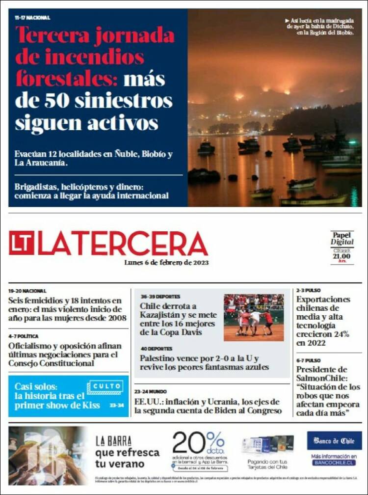 Portada de La Tercera (Chile)