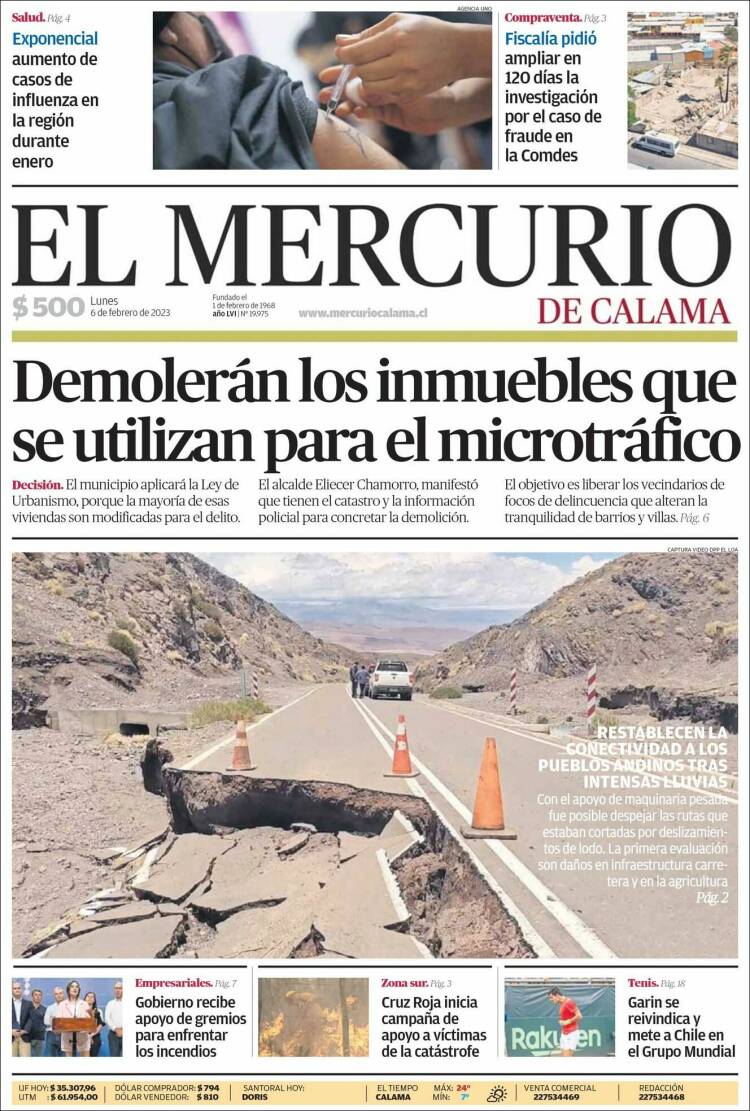 Portada de El Mercurio - Calama (Chile)