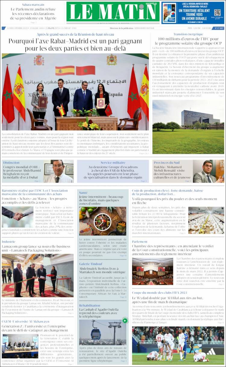 Portada de Le Matin (Marruecos)