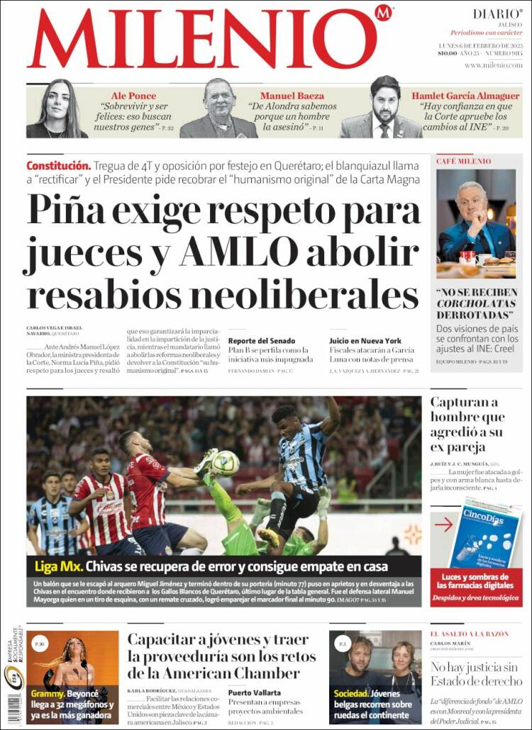 Portada de Milenio - Jalisco (M&eacute;xico)