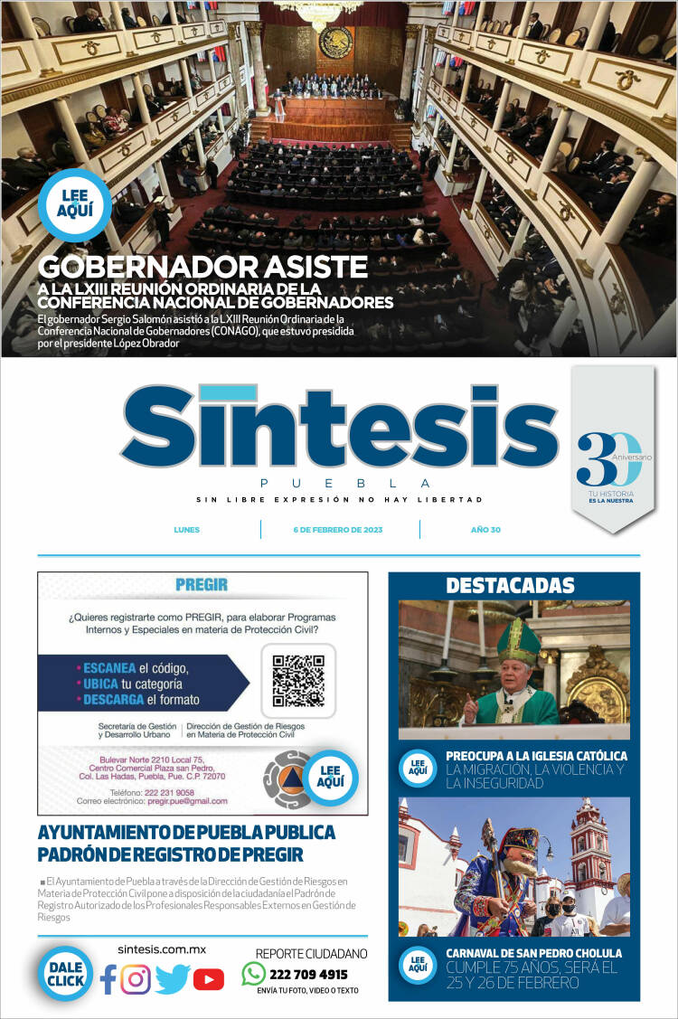 Portada de Síntesis - Puebla (M&eacute;xico)