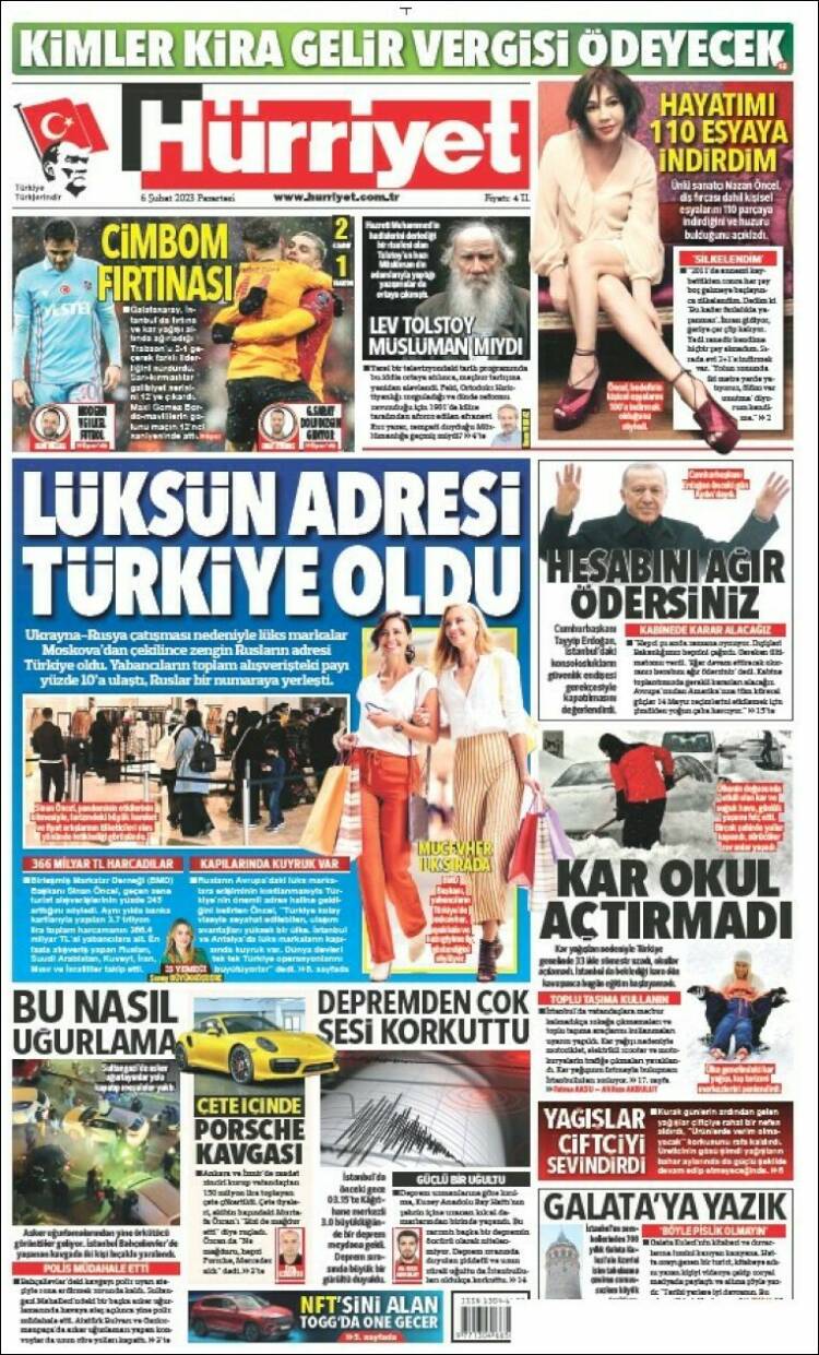 Portada de Hürriyet (Turqu&iacute;a)