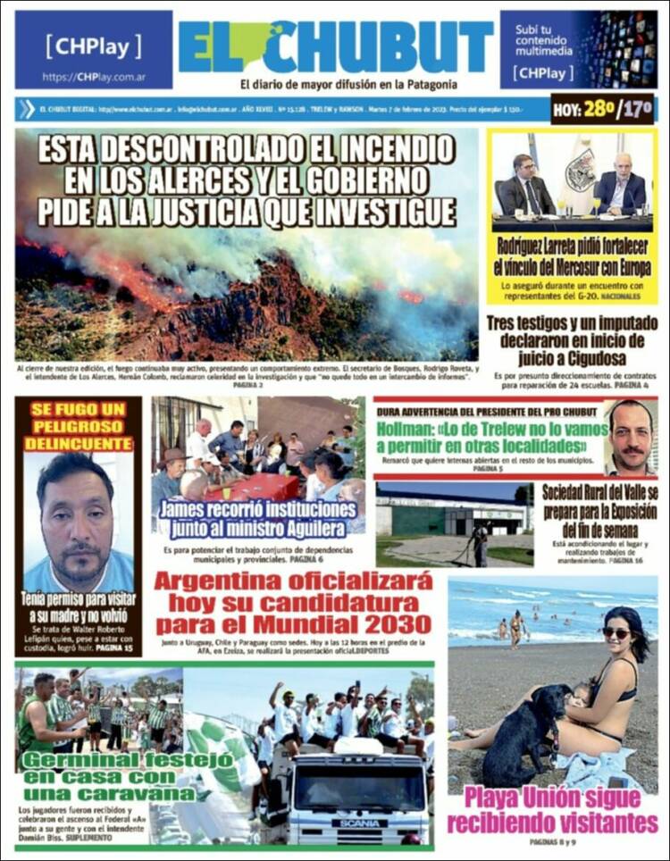 Portada de El Chubut (Argentina)